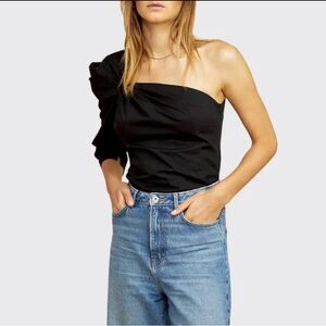 NWT Les Coyotes De Paris One Shoulder Asymmetrical Caia Twill Top Blouse Black 4